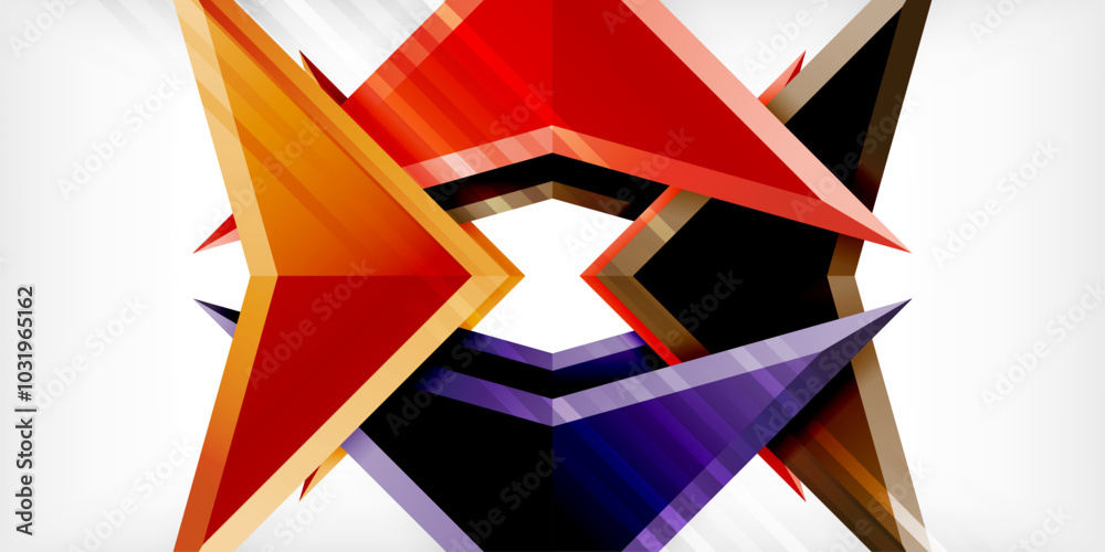 Arrows with 3d effect abstract background. Triangles on light grey backdrop Arrows with 3d effect abstract background. Triangles on light grey backdrop