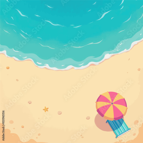 Beach Umbrella and Towel From Above 

