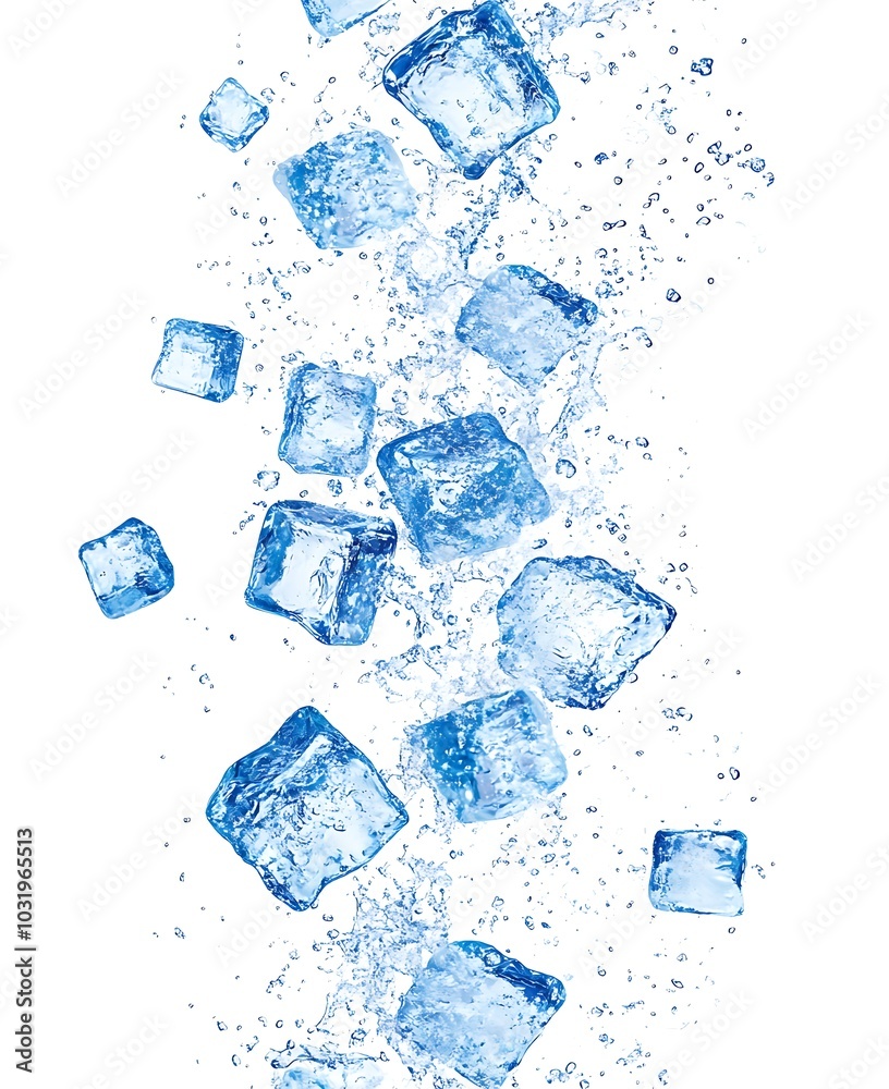 Floating Ice Cubes with Water Splashes Floating Ice Cubes with Water Splashes