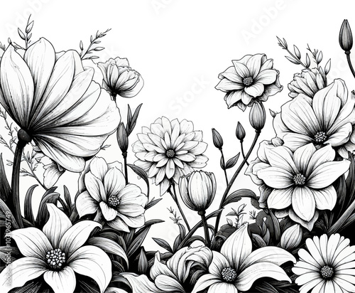 Black and White Flower Illustration 
