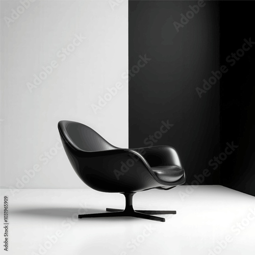 Black Leather Swivel Chair on White Background 
