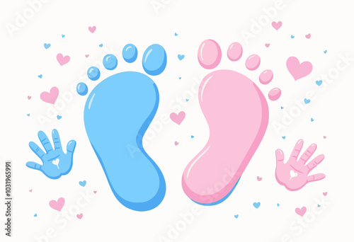 Blue and Pink Footprints with Hands and Hearts