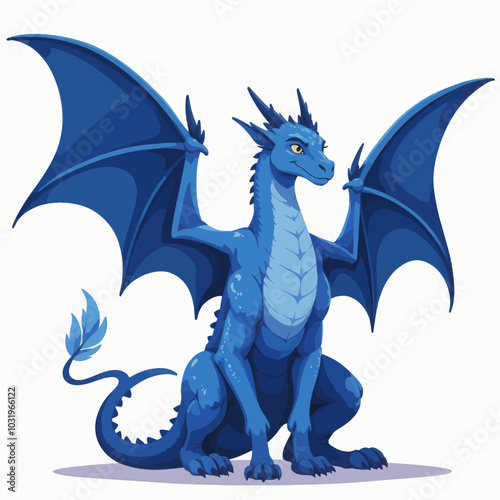 Blue Dragon with Spikes and Wings 
