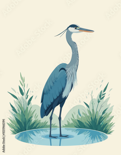Blue Heron in Water 
