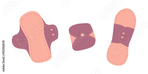 Reusable fabric feminine sanitary pads for the menstrual period. Eco-friendly lifestyle concept