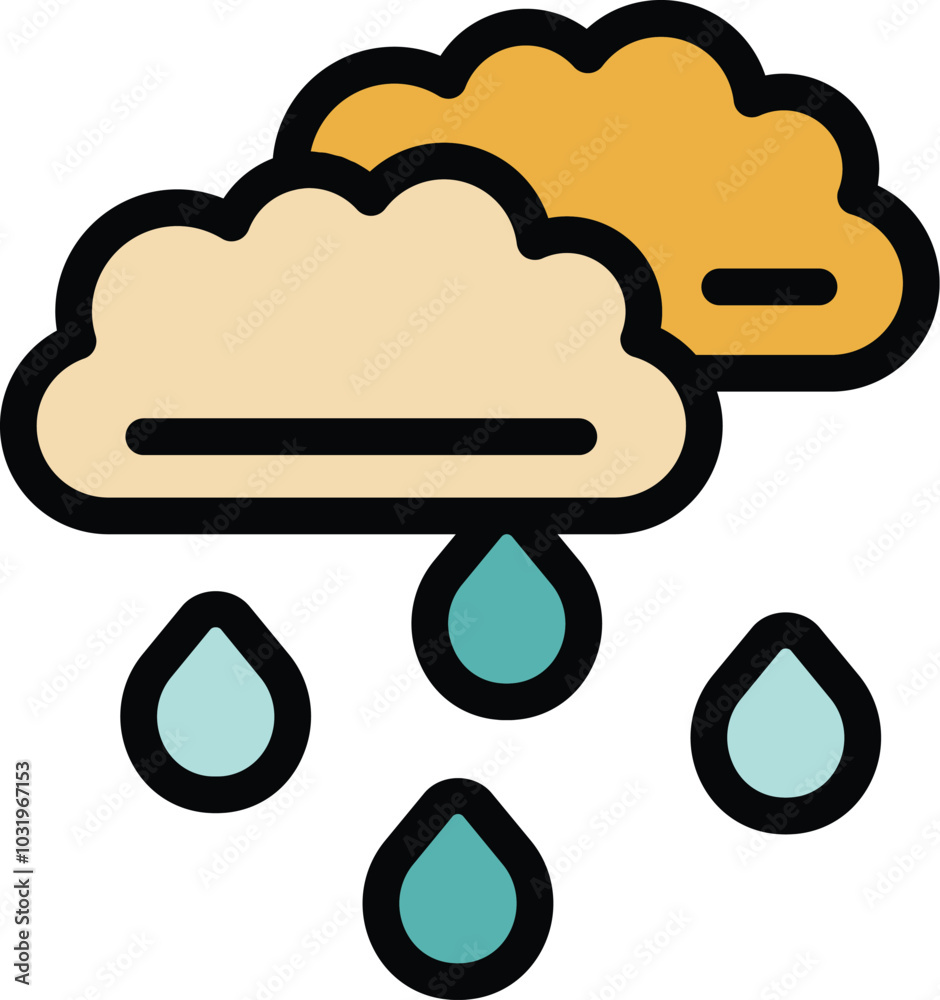 Simple color icon representing heavy rain falling from two clouds with a line, perfect for apps or websites Simple color icon representing heavy rain falling from two clouds with a line, perfect for apps or websites