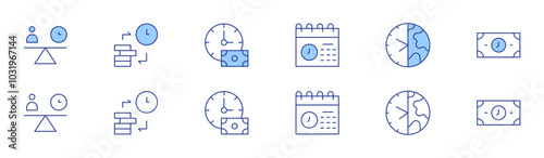 Time icon set in two styles, Duotone and Thin Line style. Editable stroke. schedule, balance, earth hour, time is money, time