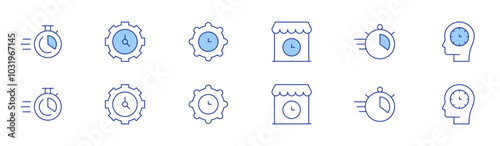 Time icon set in two styles, Duotone and Thin Line style. Editable stroke. shop, time, clock, time management
