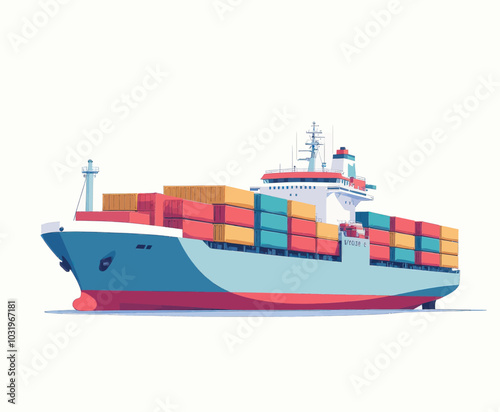 Cargo Ship with Colorful Containers 
