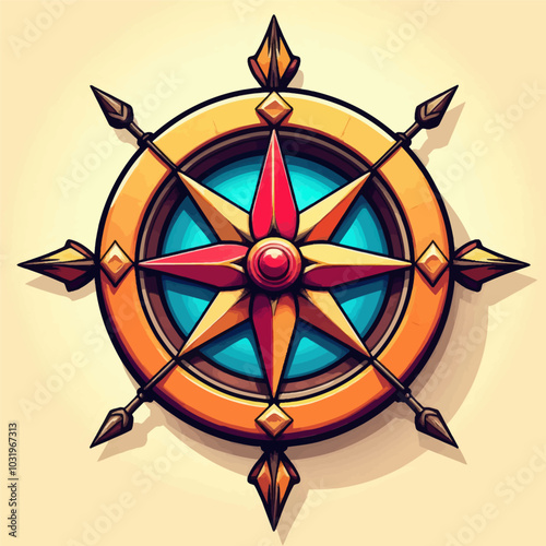 Cartoon Compass with Arrows and Gemstone  
