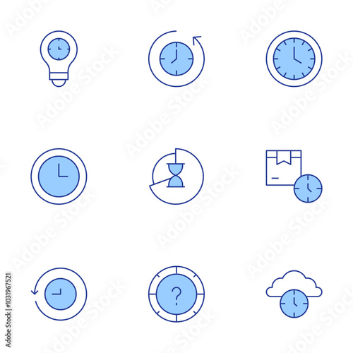 Time icons set. Line Duotone style, editable stroke. lead time, time, lose, clock, delay, back in time