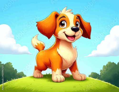 Cartoon Puppy on Hilltop 
