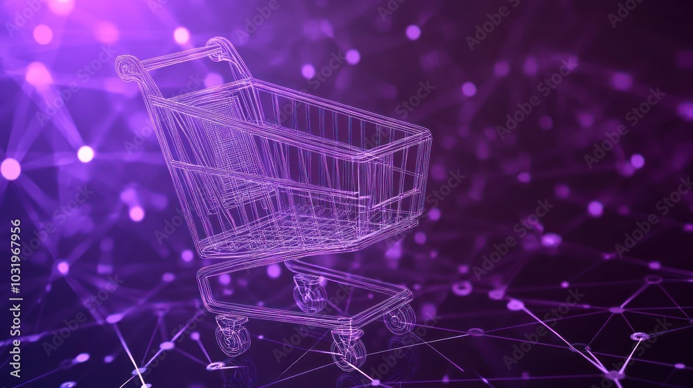 Wireframe Shopping Cart on Purple Network Background Wireframe Shopping Cart on Purple Network Background
