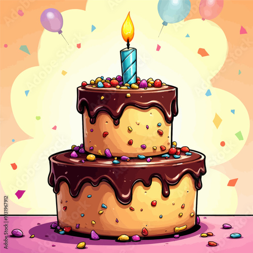 Chocolate Birthday Cake with Sprinkles and Candle
