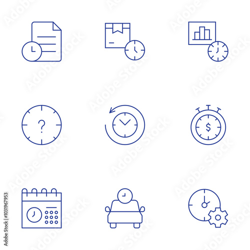 Time icons set. Thin Line style, editable stroke. lead time, return to the past, taxi, file, lose, schedule, time, time is money, time management