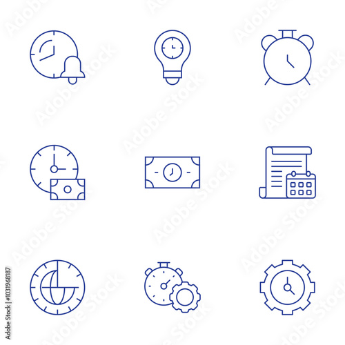 Time icons set. Thin Line style, editable stroke. time, time zone, alarm clock, calendar, clock, time is money, time management photo