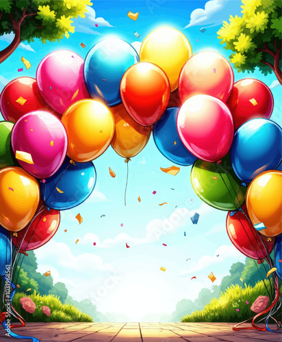Colorful Balloons Archway In Nature