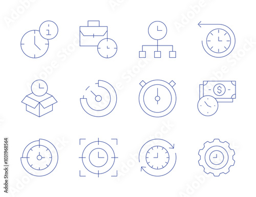 Time icons. Thin Line style, editable stroke. job, remain, target, time, time is money, time management, time manager, time travel, timing