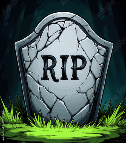 Cracked Gravestone with RIP 
