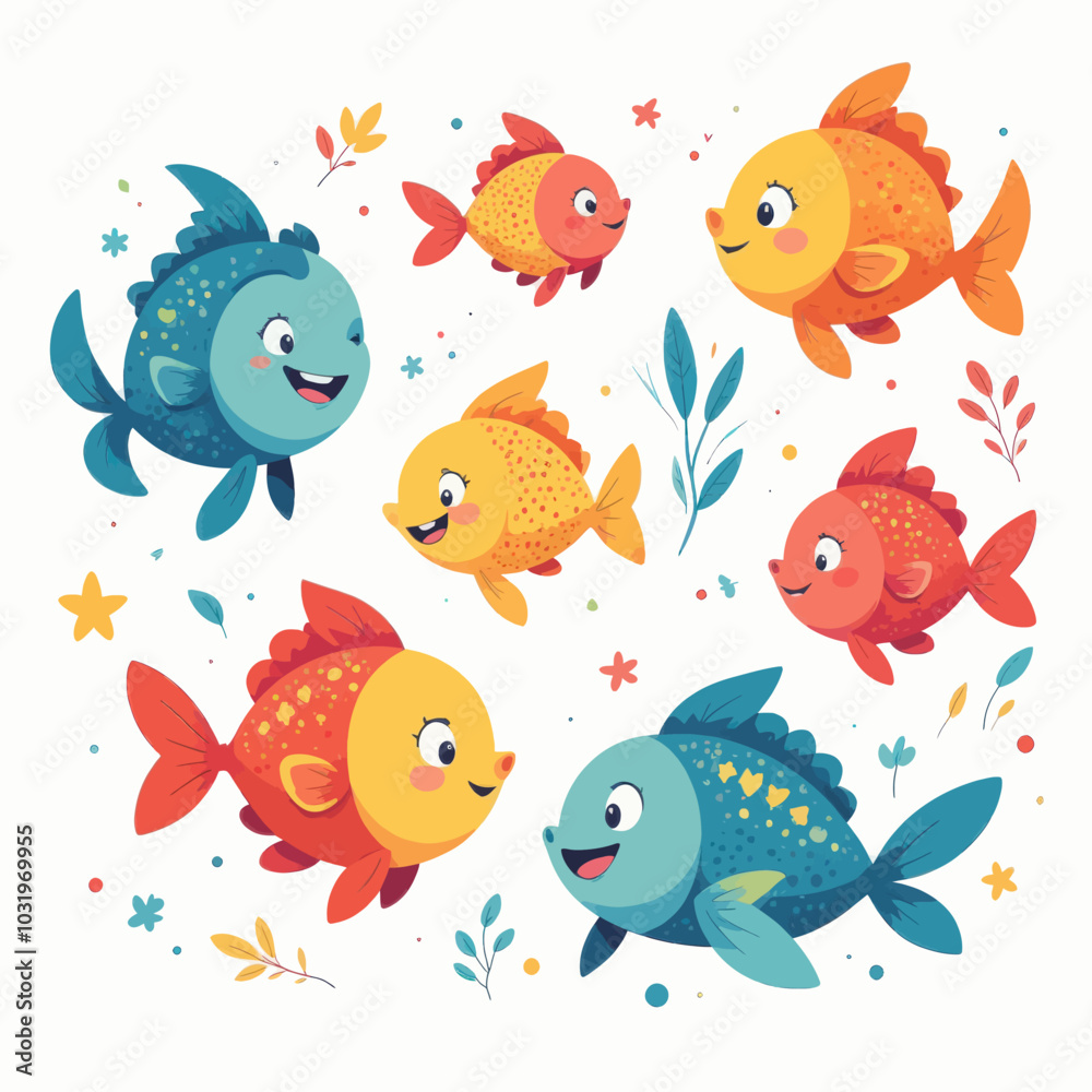Obraz premium Cute Cartoon Fish Illustration 
