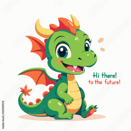 Cute Cartoon Green Dragon  
