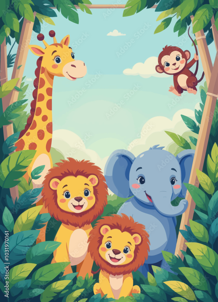 Fototapeta premium Cute Jungle Animals 