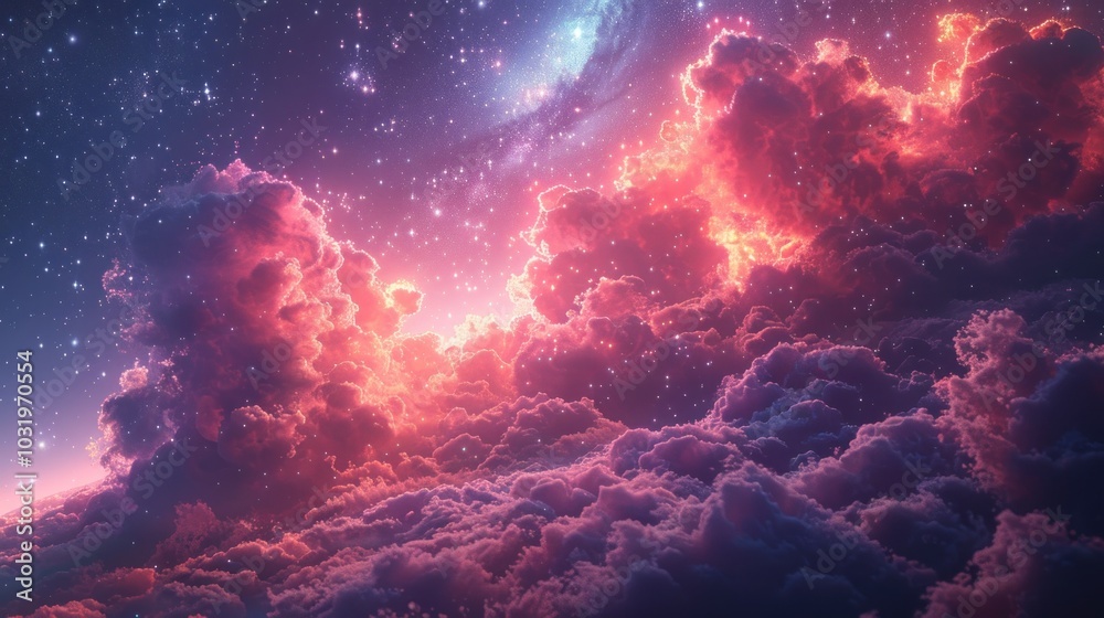 A breathtaking cosmic landscape showcasing vibrant nebula clouds in deep space during twilight hours. Generative AI A breathtaking cosmic landscape showcasing vibrant nebula clouds in deep space during twilight hours. Generative AI