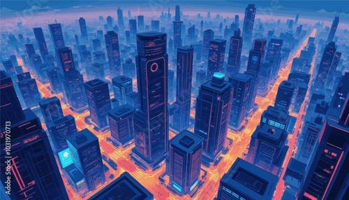 Cyberpunk Cityscape with Neon Lights 
