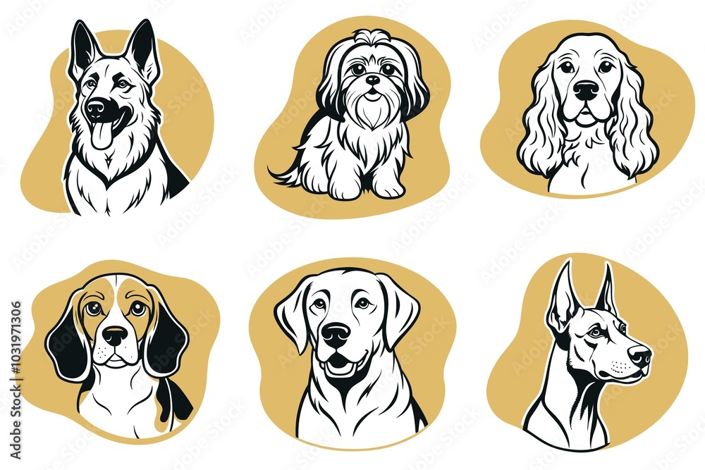Fototapeta premium A set of dog illustrations with a variety of breeds