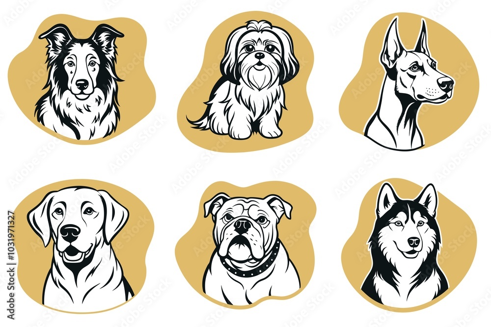Fototapeta premium A set of dog illustrations with a variety of breeds