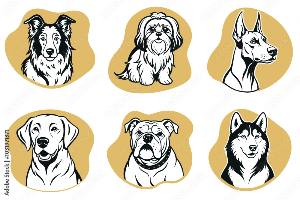 Obraz premium A set of dog illustrations with a variety of breeds
