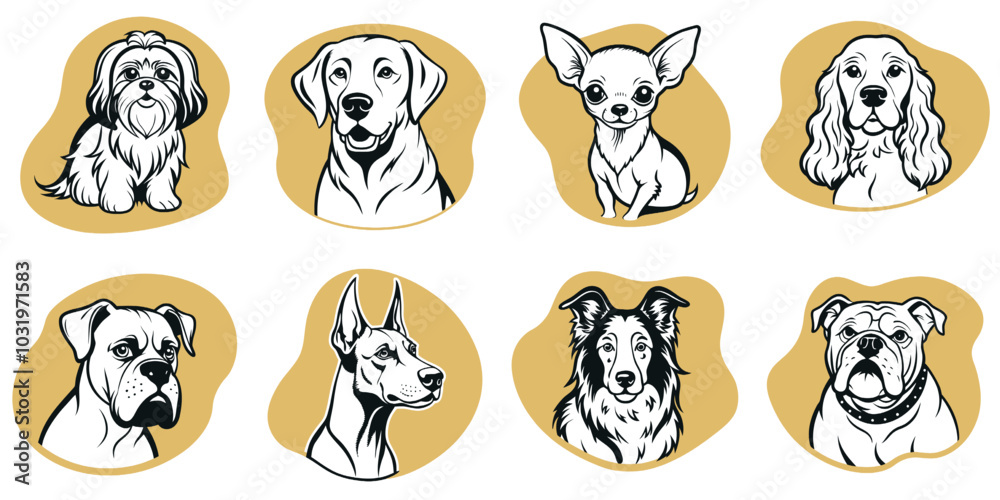 Fototapeta premium A set of dog illustrations with a variety of breeds