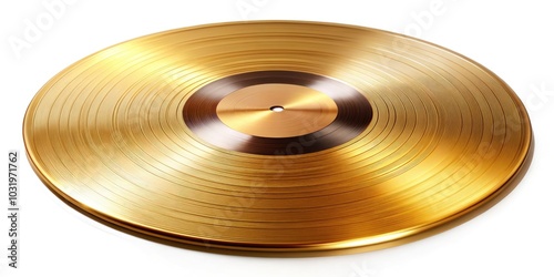 Realistic Golden LP Vinyl Record on White Background - Perfect for Music and Fashion Photography, Album Art, Retro Style, and Creative Designs