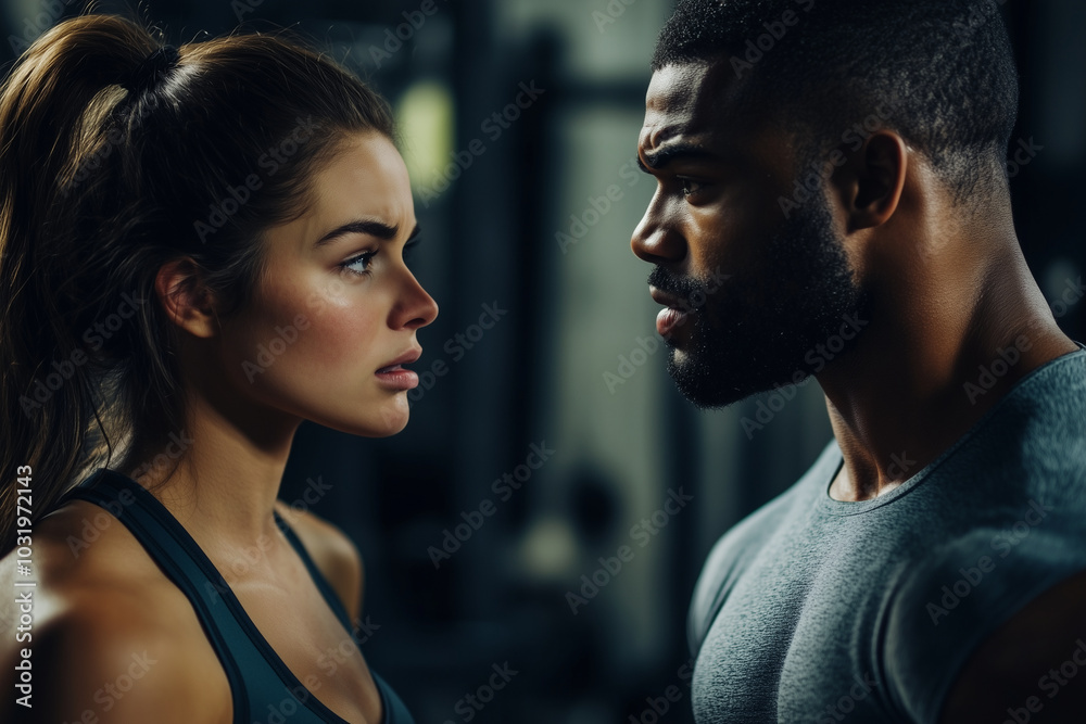A man and a woman are standing in a gym