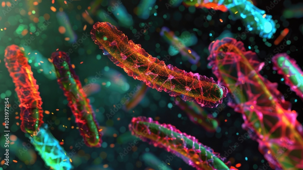 Fototapeta premium Colorful digital representation of bacteria cells in abstract artistic composition