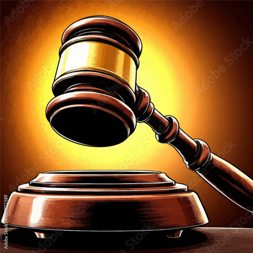 Gavel on a Block with Golden Light 
