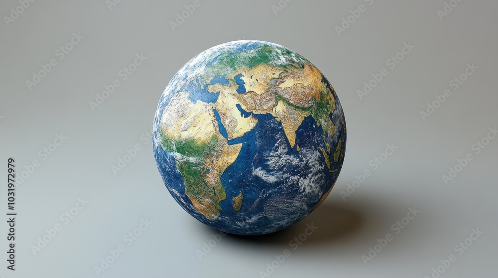 A detailed globe showcasing continents and oceans with realistic textures and colors starting from the early morning light A detailed globe showcasing continents and oceans with realistic textures and colors starting from the early morning light
