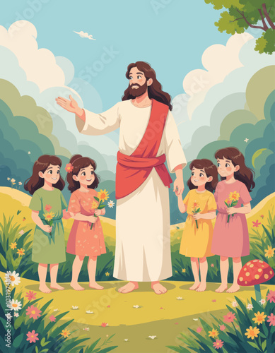 Jesus and Children in a Garden 
