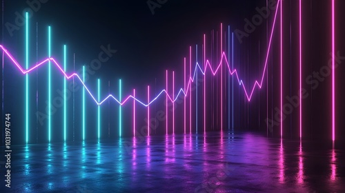 Glowing Neon Graph Visualizing Sales Data Trends in Dark Room