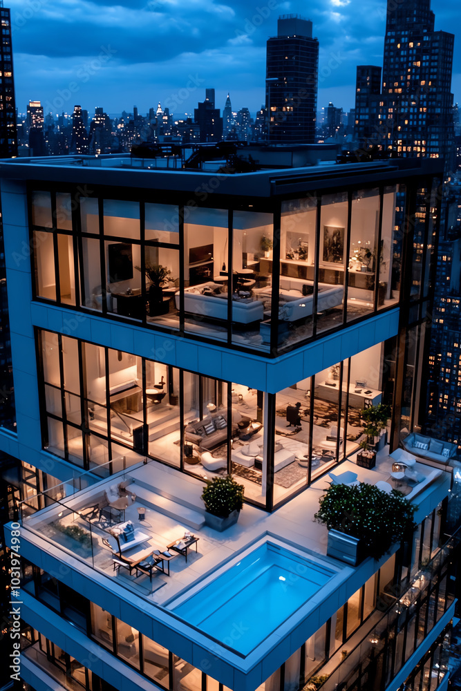 Fototapeta premium Modern luxury apartment with beautiful city view
