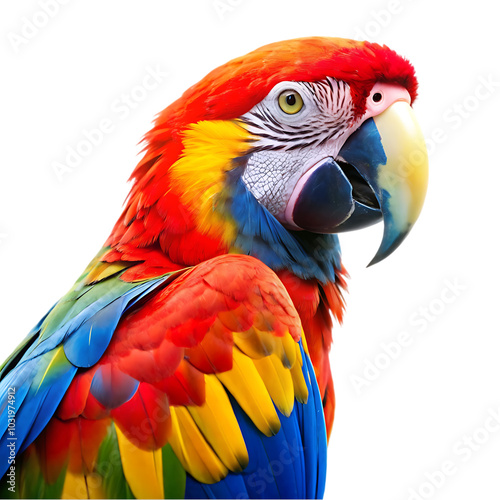 Closeup shot of a macaw parrot with colorful feathers