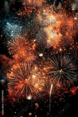 Colorful fireworks illuminate the night sky during a festive celebration in s...