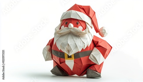 Adorable origami Santa Claus figure crafted from colored paper for holiday de...