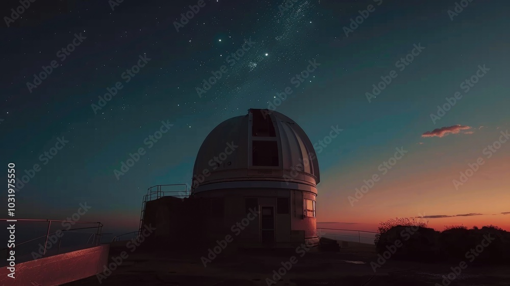 Obraz premium Stargazing observatory at dusk with night sky and cosmos exploration