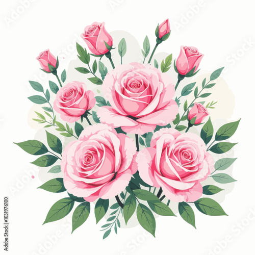 Pink Roses Bouquet Illustration  
