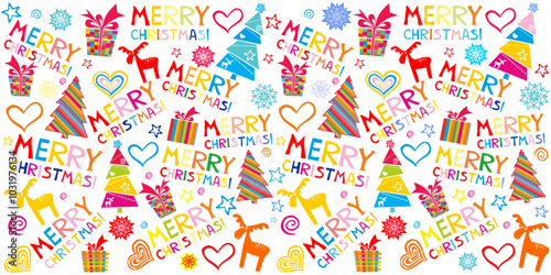 Christmas and New Year festive design with seamless pattern. Good for textile fabric design, wrapping paper, website wallpapers, textile, wallpaper and apparel. Xmas decoration. vector illustration