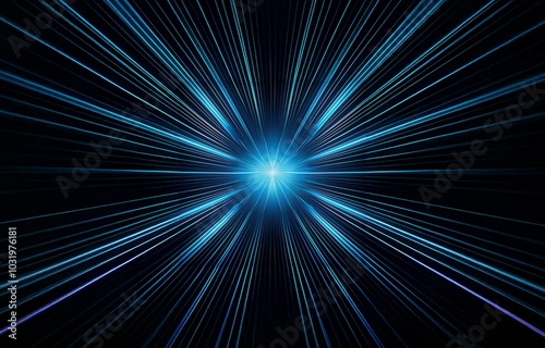 Abstract blue lines radiating outward from a bright white center against a dark background.