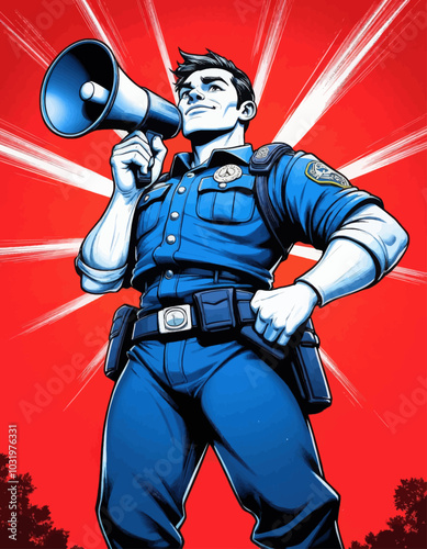 Police Officer with Megaphone Illustration 
