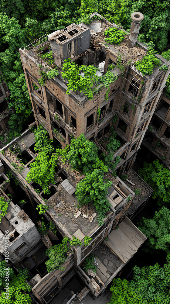 Abandoned building overgrown with greenery Abandoned building overgrown with greenery