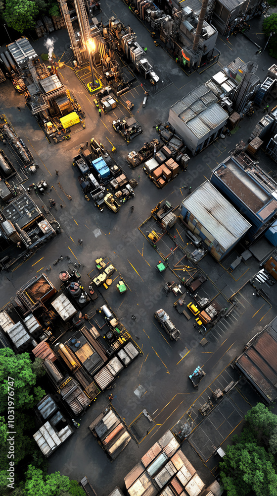 Aerial view of an industrial site.